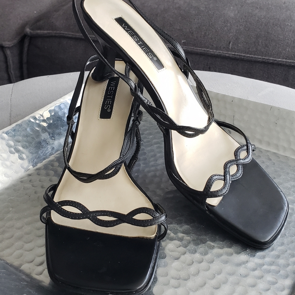 Westies Black Strappy Vegan Leather Heels